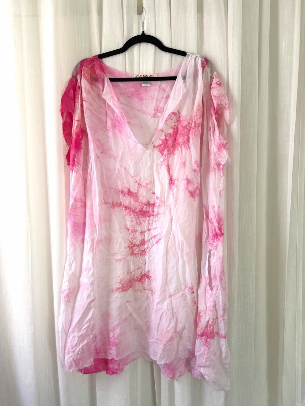 Love Tanjane (Anthropologie) Sheer Cupro Raw Edge Dress Pink M